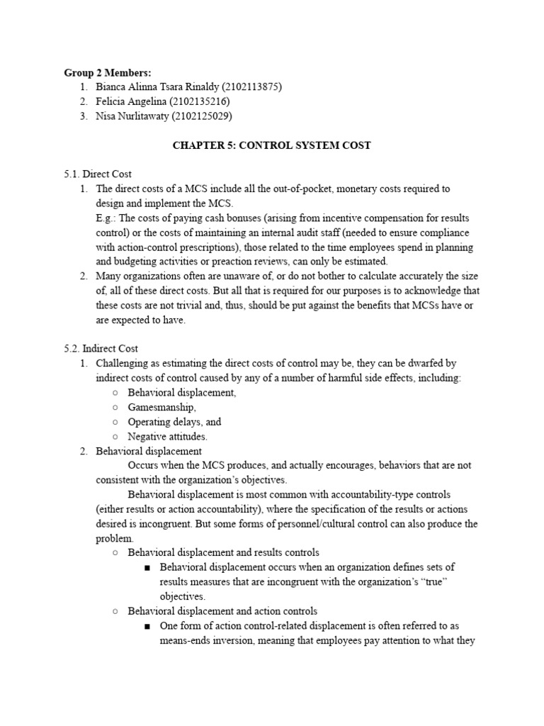 G2 Control System Costs Summary PDF