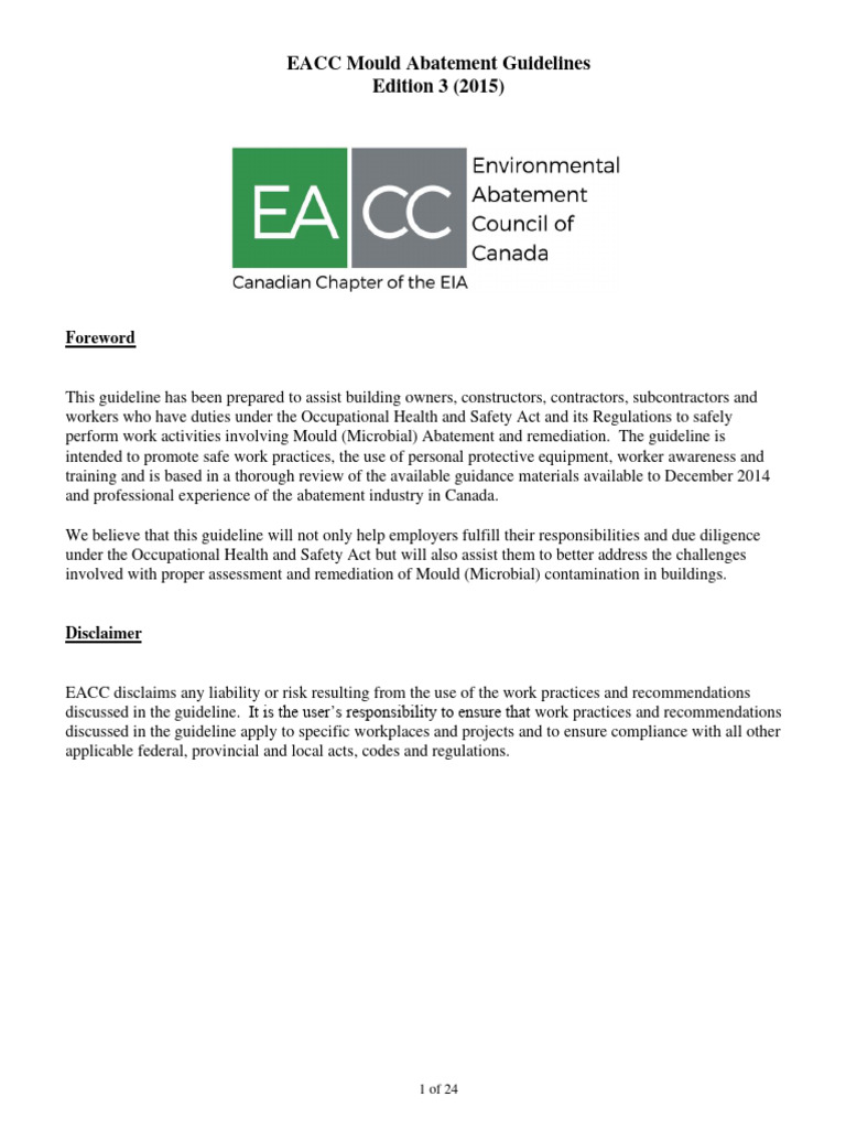 EACC Mould Abatement Guidelines 2015 | PDF