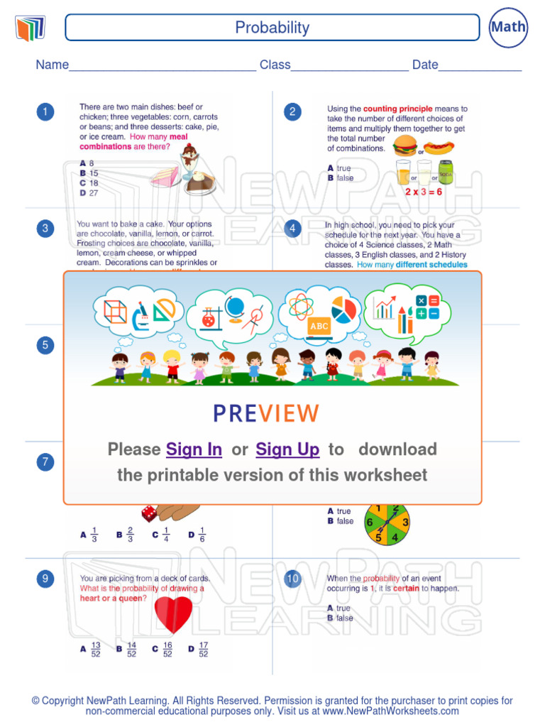 Worksheet Math Grade 6 Probability 1 1 | PDF
