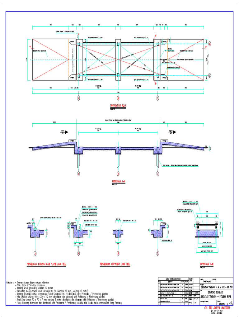 Drawing Pondasi Cap 80 Ton 16 M X 3 M - Pitless - TKM - 1 Dari 3 | PDF