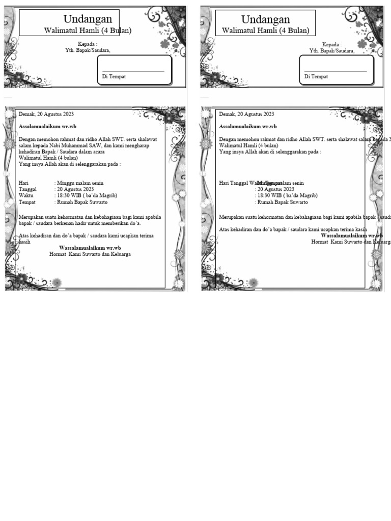 Format Undangan Hamil 4 BLN | PDF