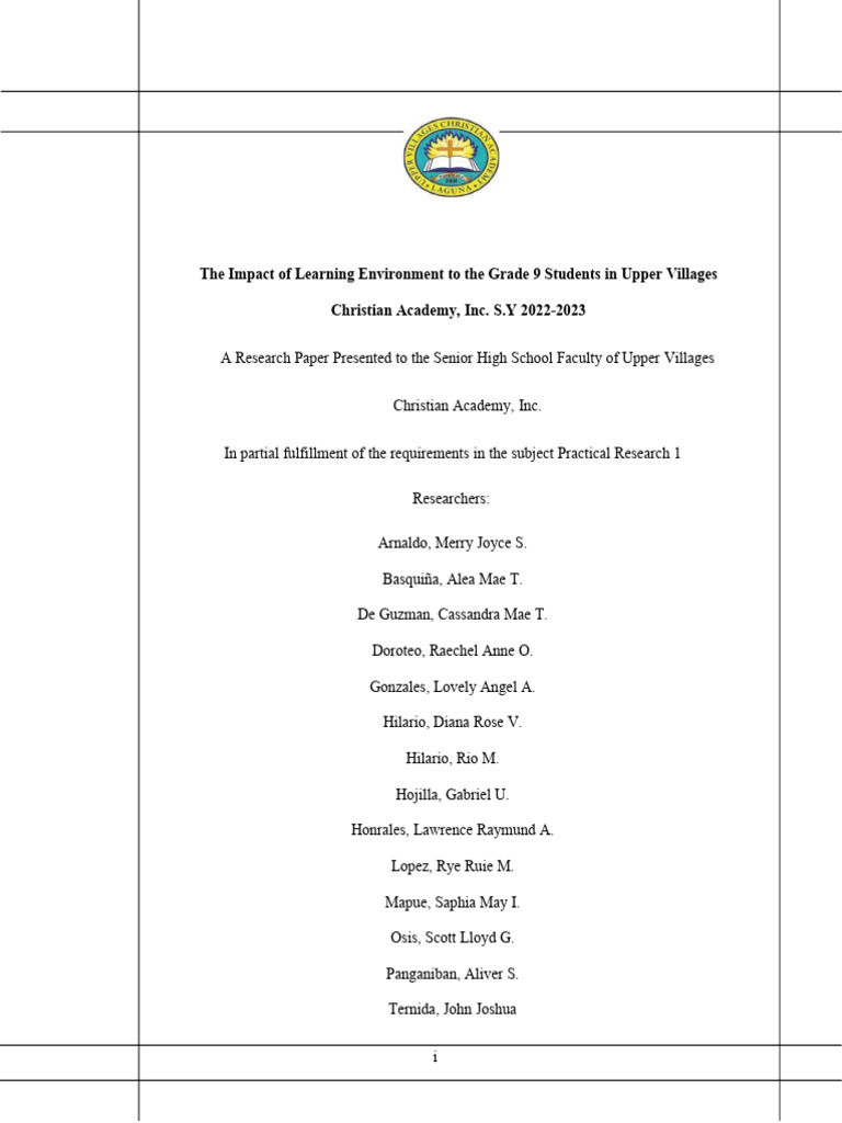 The Impact of Learning Environment To The Grade 9 Students | PDF