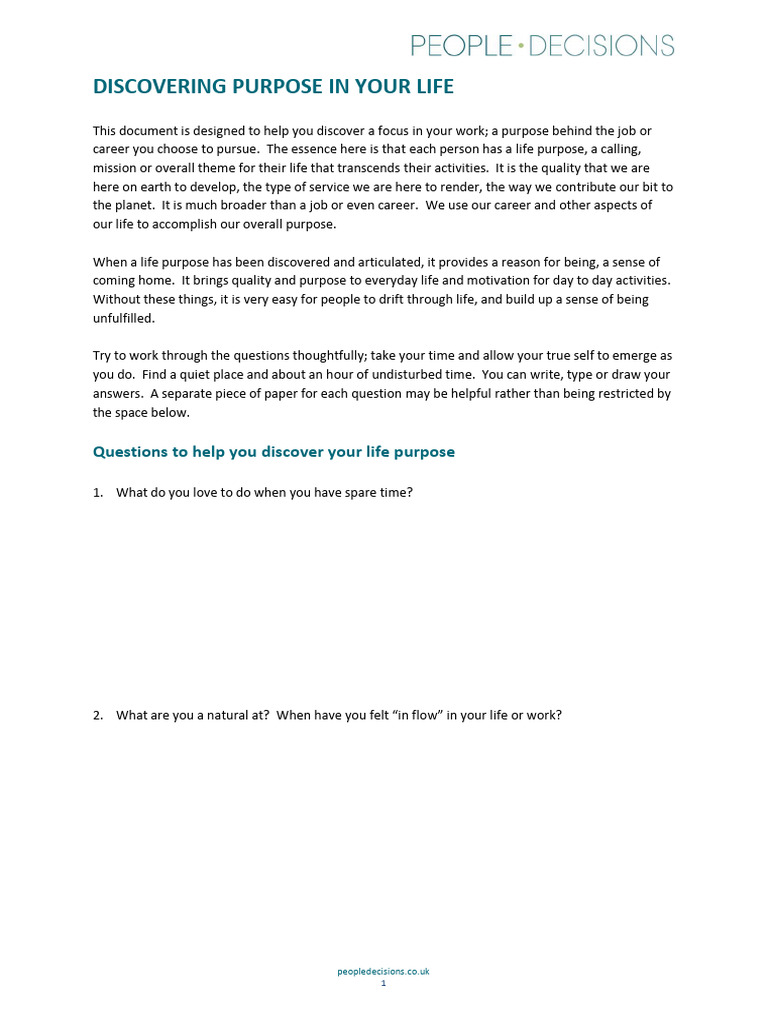 Discovering Purpose in Your Life | PDF