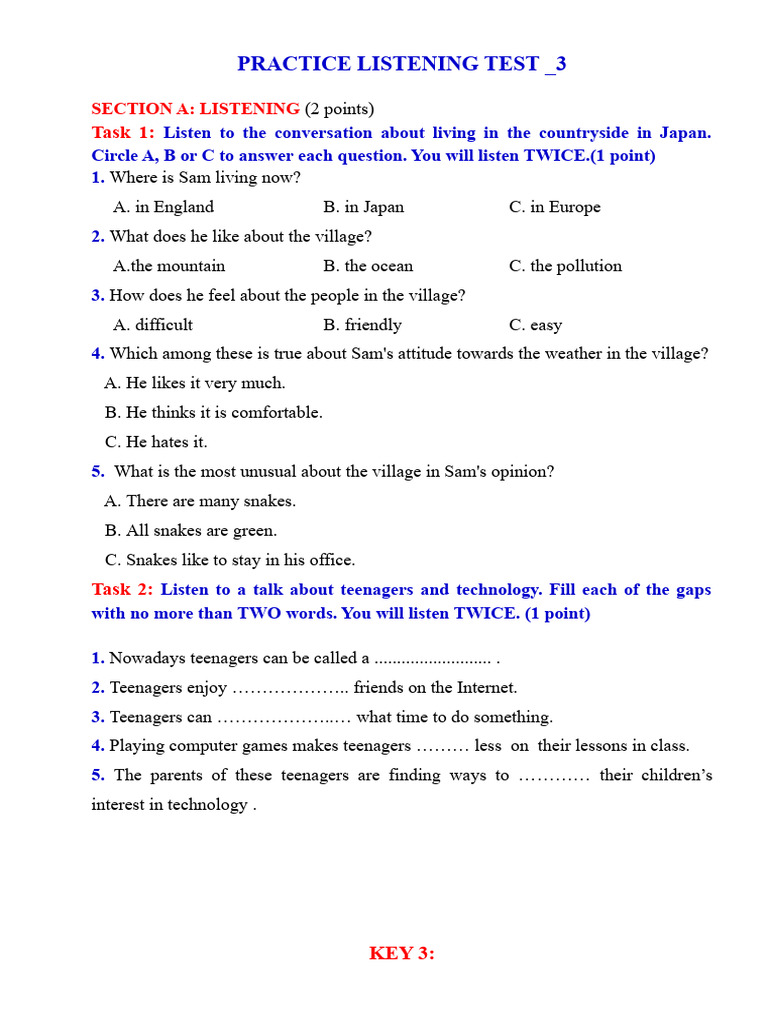 Practice Listening Test - 3 | PDF