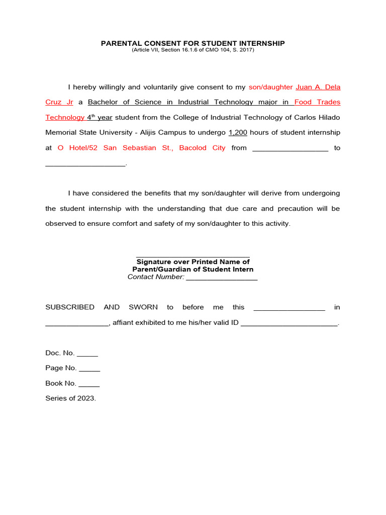 Parental Consent for Student Internship | PDF | Career & Growth | Business