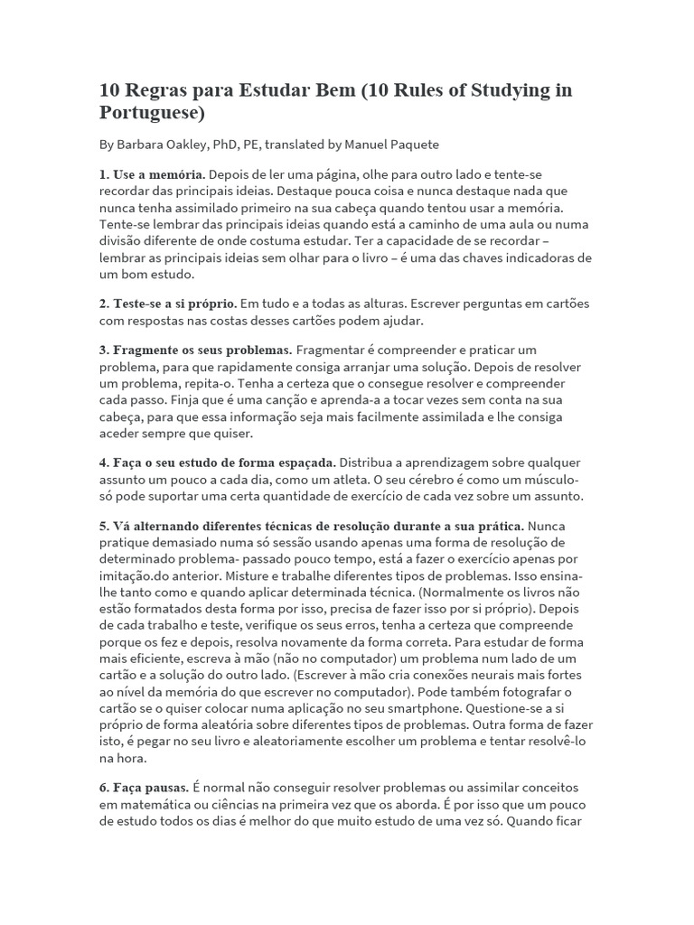 10 Regras Eficazes para Estudar Melhor | PDF | Science | Aprendizado