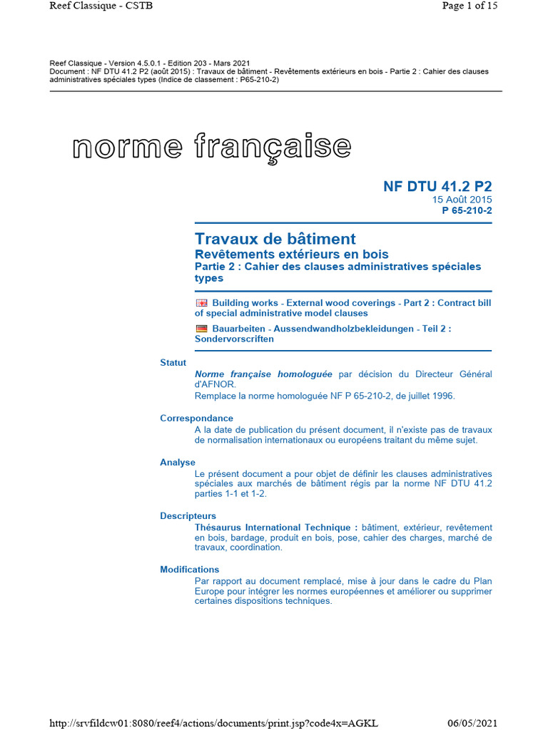 Clauses Administratives DTU 41.2 P2 | PDF | Bois (matériau de ...