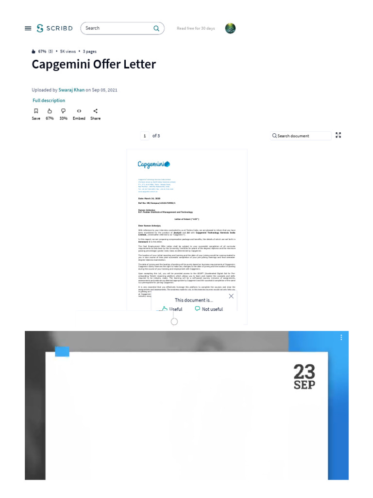 Capgemini Offer Letter PDF PDF