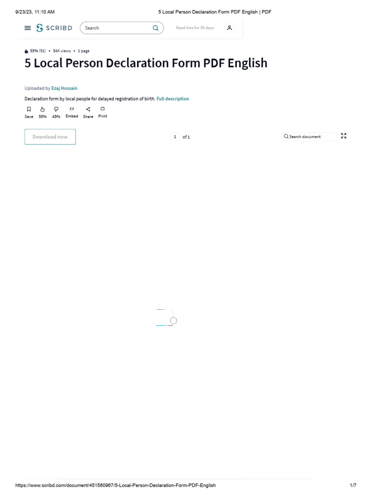 5 Local Person Declaration Form PDF English - PDF | PDF image.
