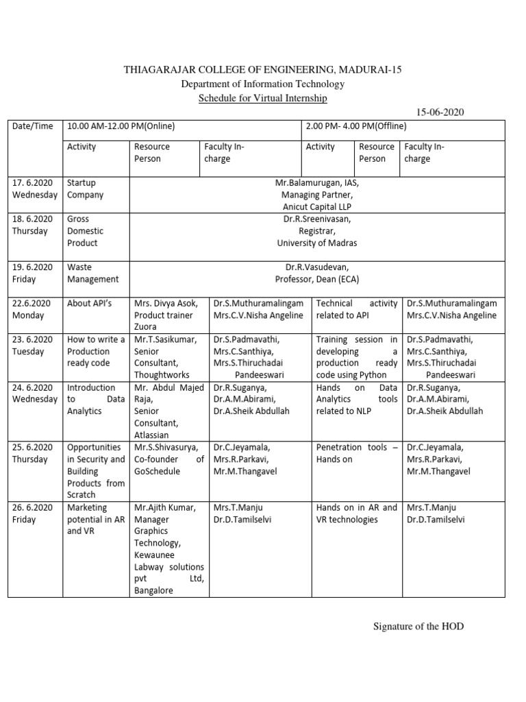 Virtual Internship Schedule 2020 | PDF | Computing | Information Technology