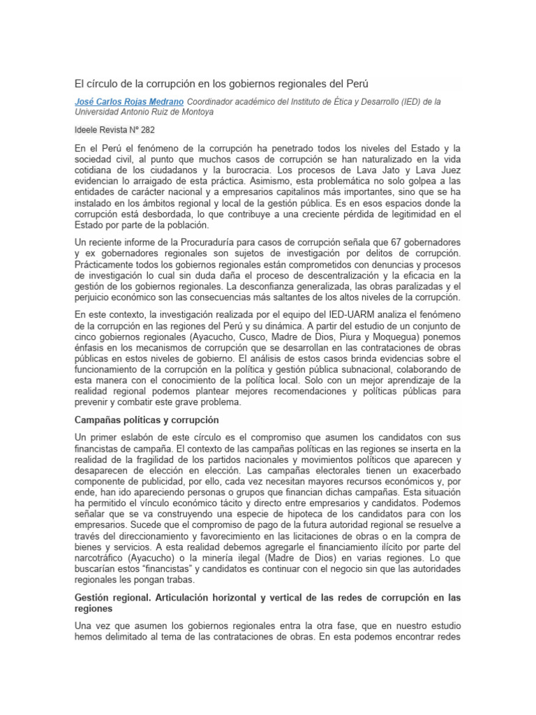 El Círculo De La Corrupción En Los Gobiernos Regionales Del Perú Pdf
