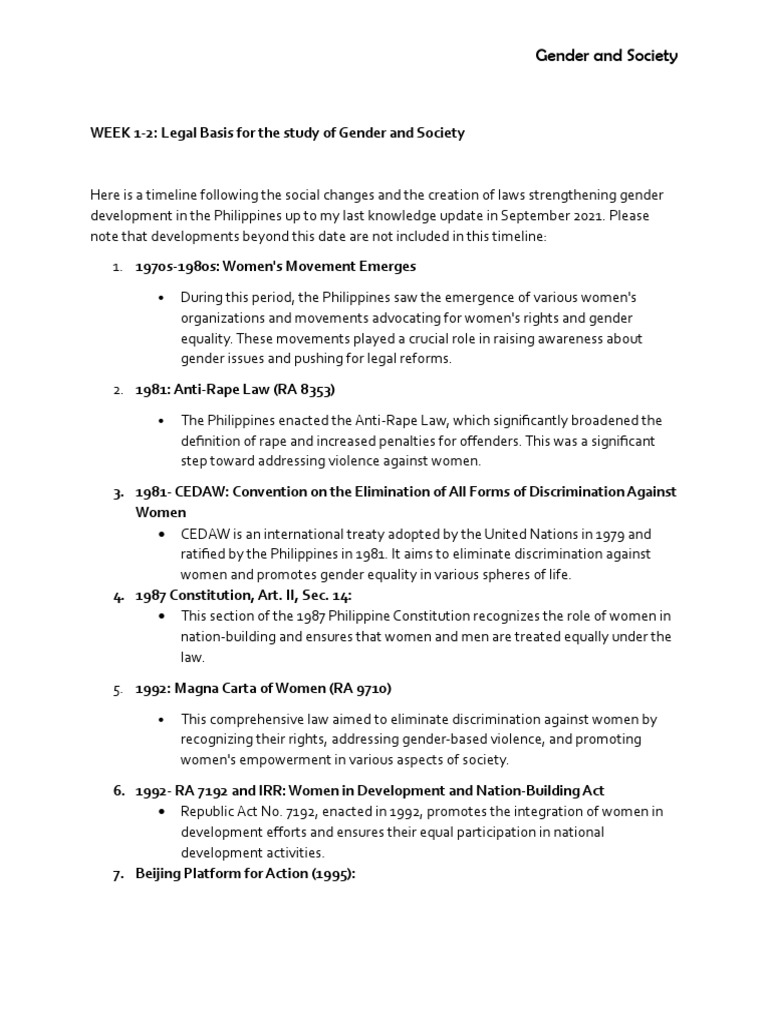 Philippine Gender Equality Laws Timeline | PDF | Gender Studies ...