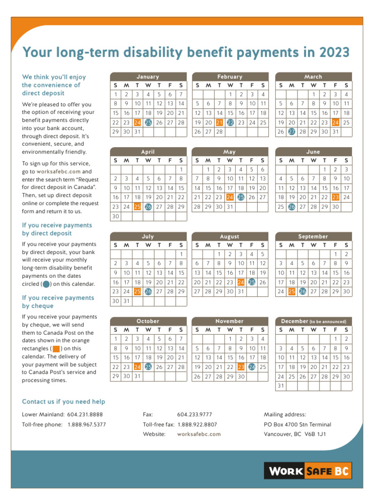 Long Term Disability Benefit Payments Calendar 2023 PDF en PDF