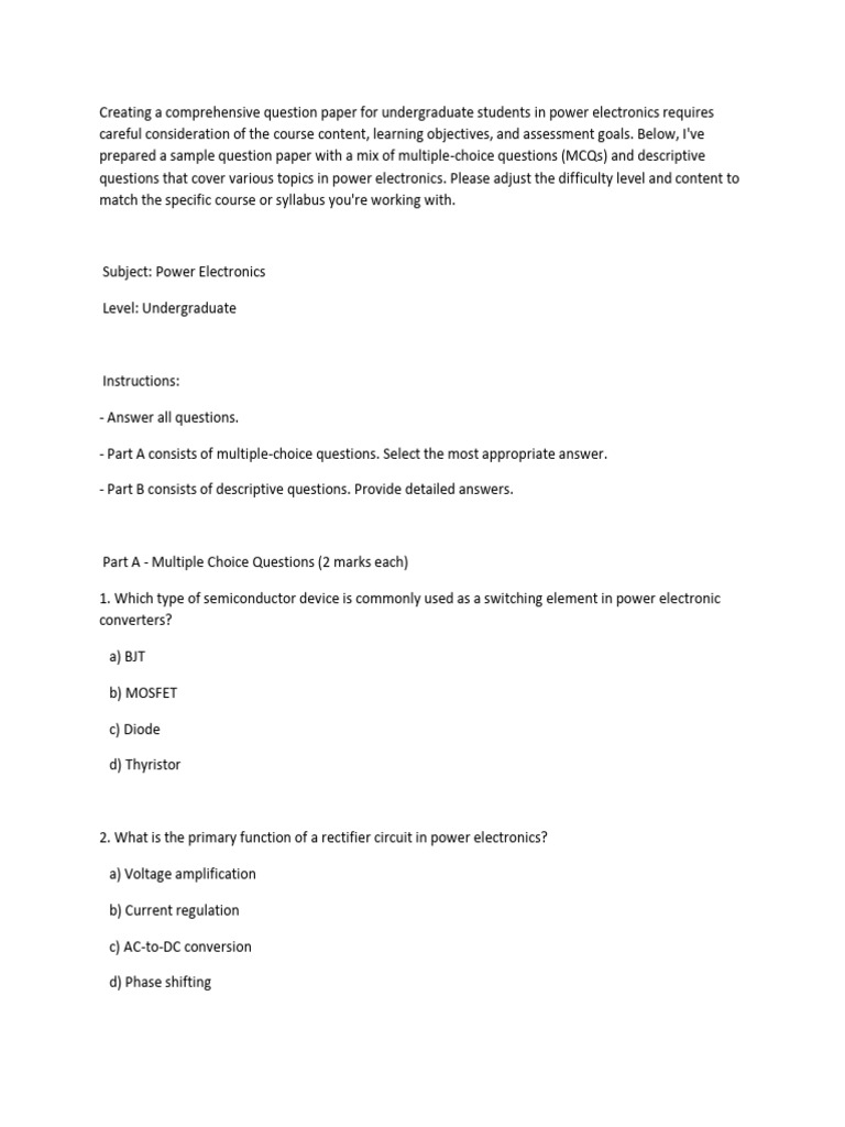 Power Electronics Exam for Undergrads | PDF | Power Electronics | Power ...