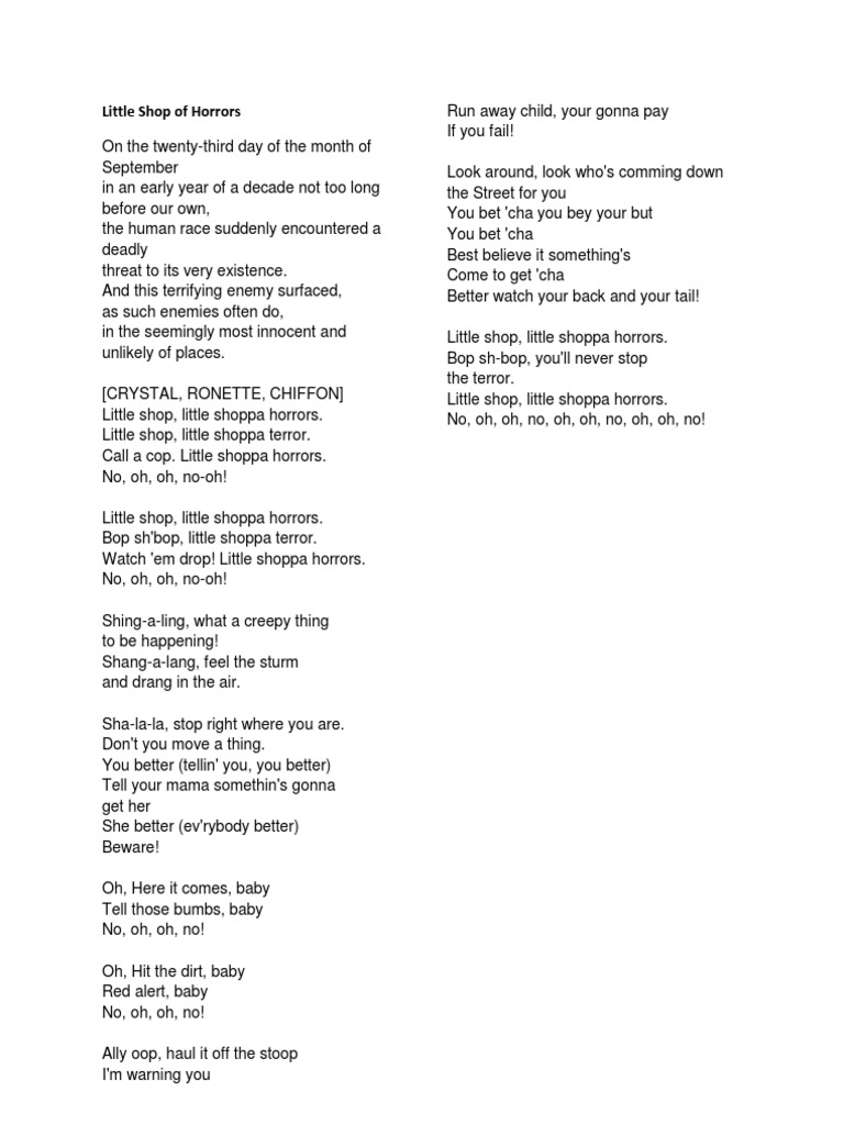 Little Shop of Horrors Lyrics | PDF