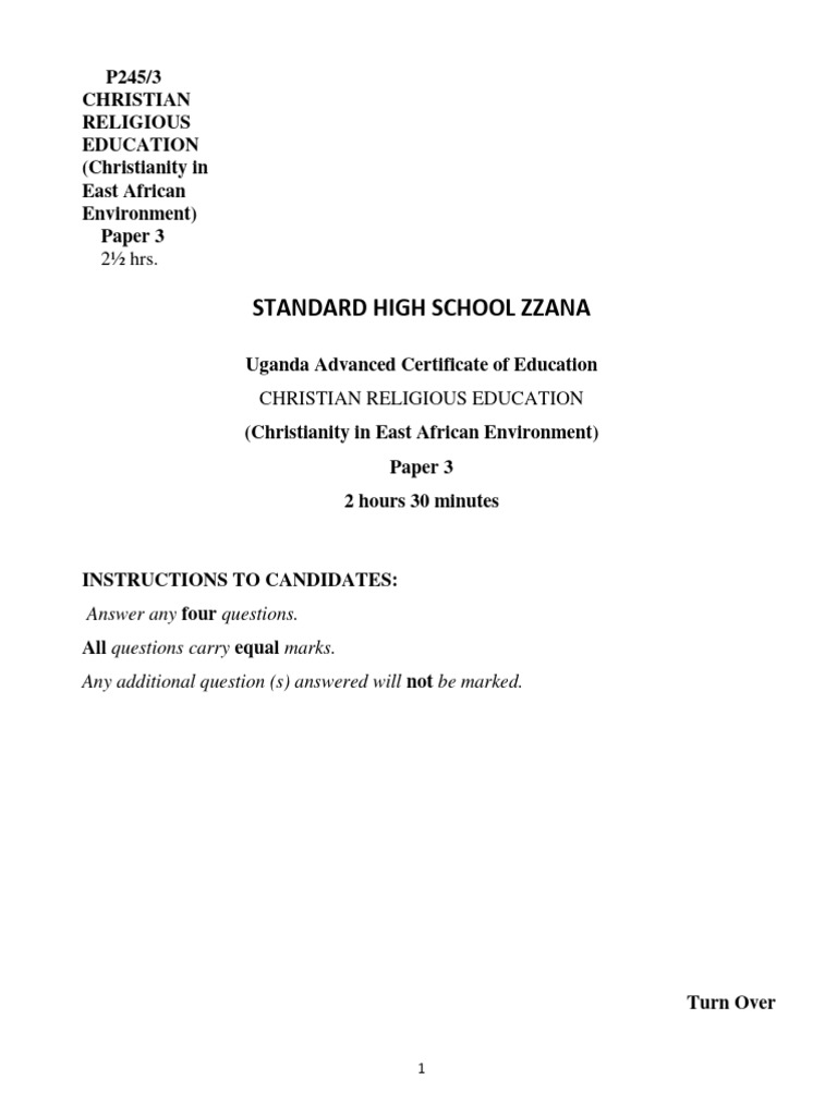 UACE Divinity Paper 3 Questions 2024 | PDF