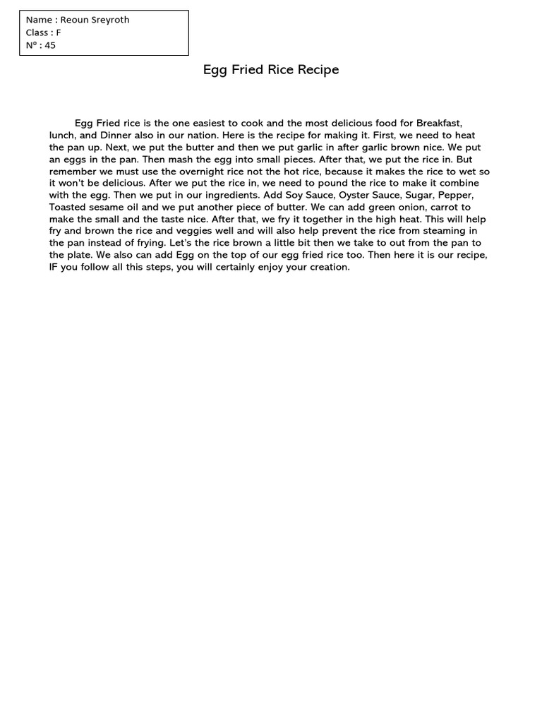 Egg Fried Rice Recipe PDF