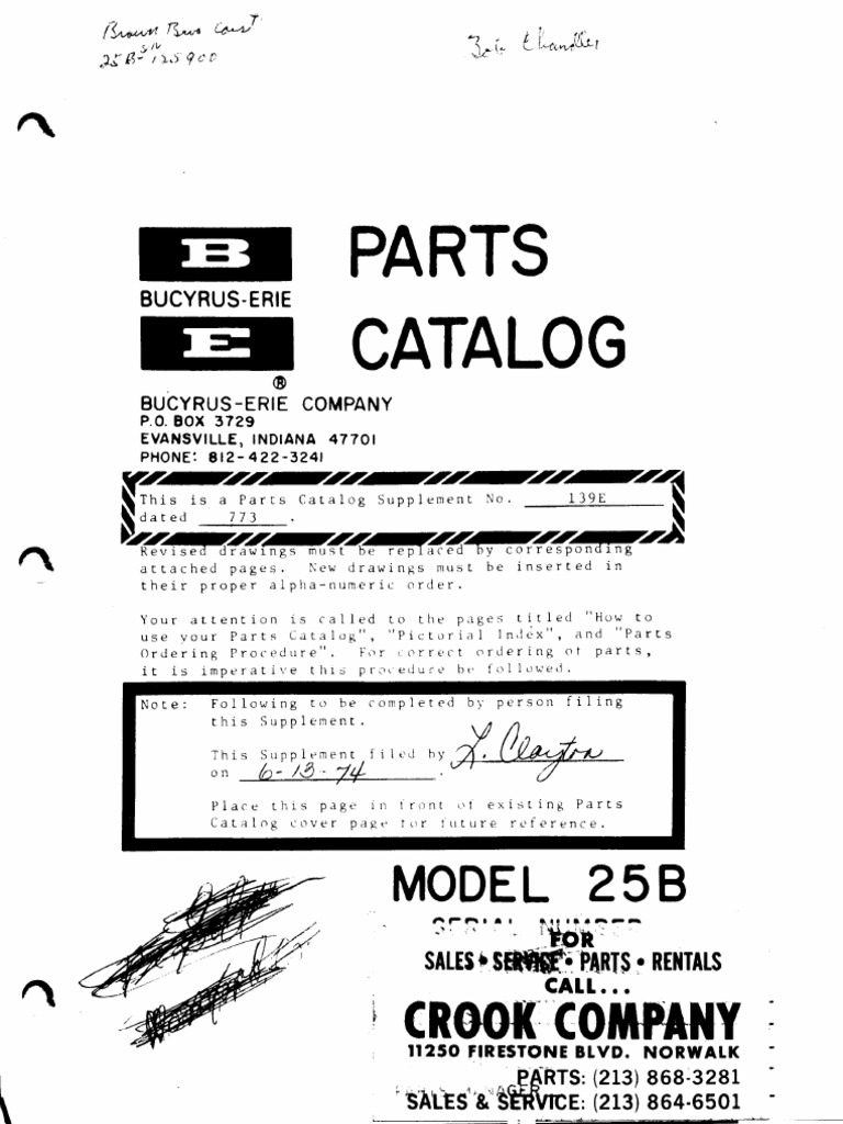 Bucyrus erie 25b parts revised book 139e pdf axle screw