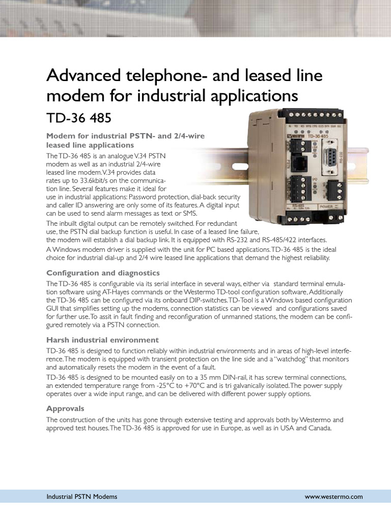 TD-36 485 Industrial Modem Overview | PDF | Modem | Alternating Current