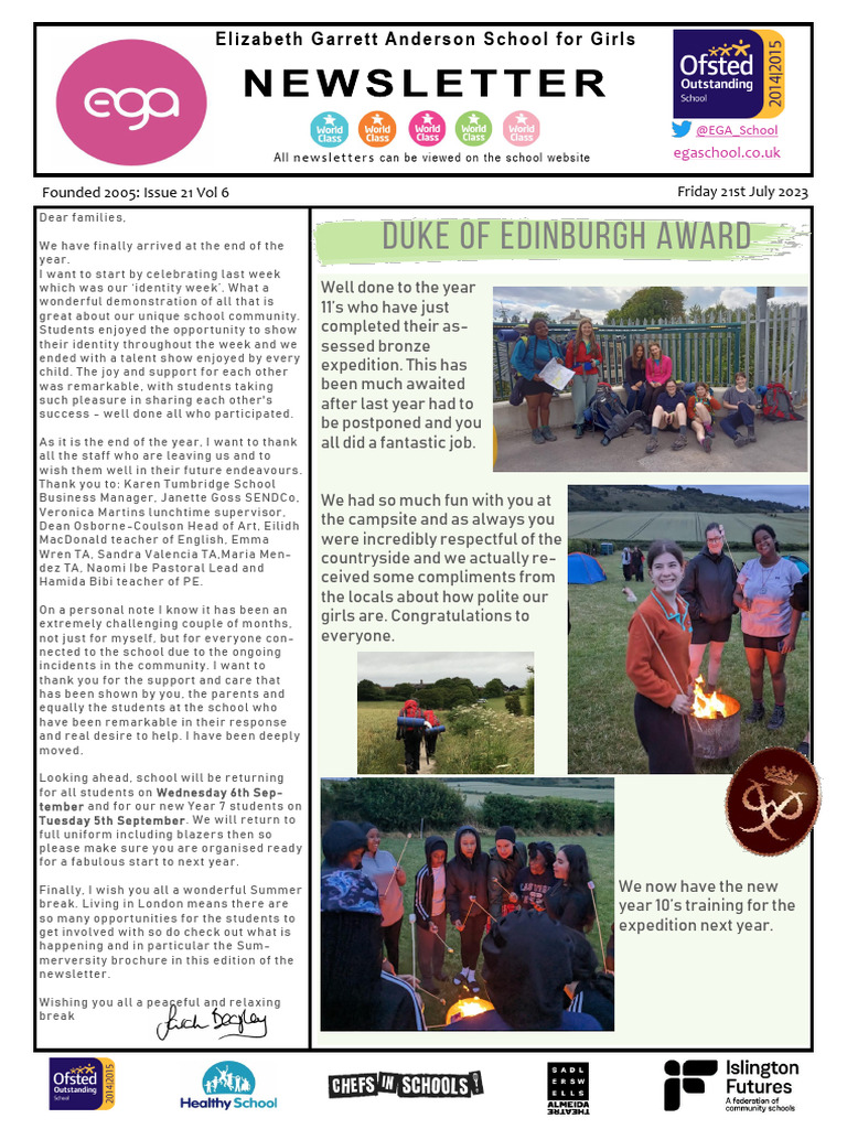 EGA School Newsletter - July 2023 | PDF | Social Science