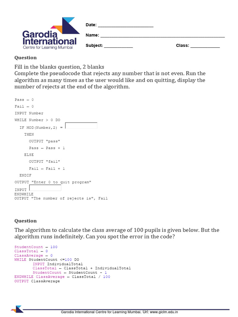 Pseudocode Assignment | PDF