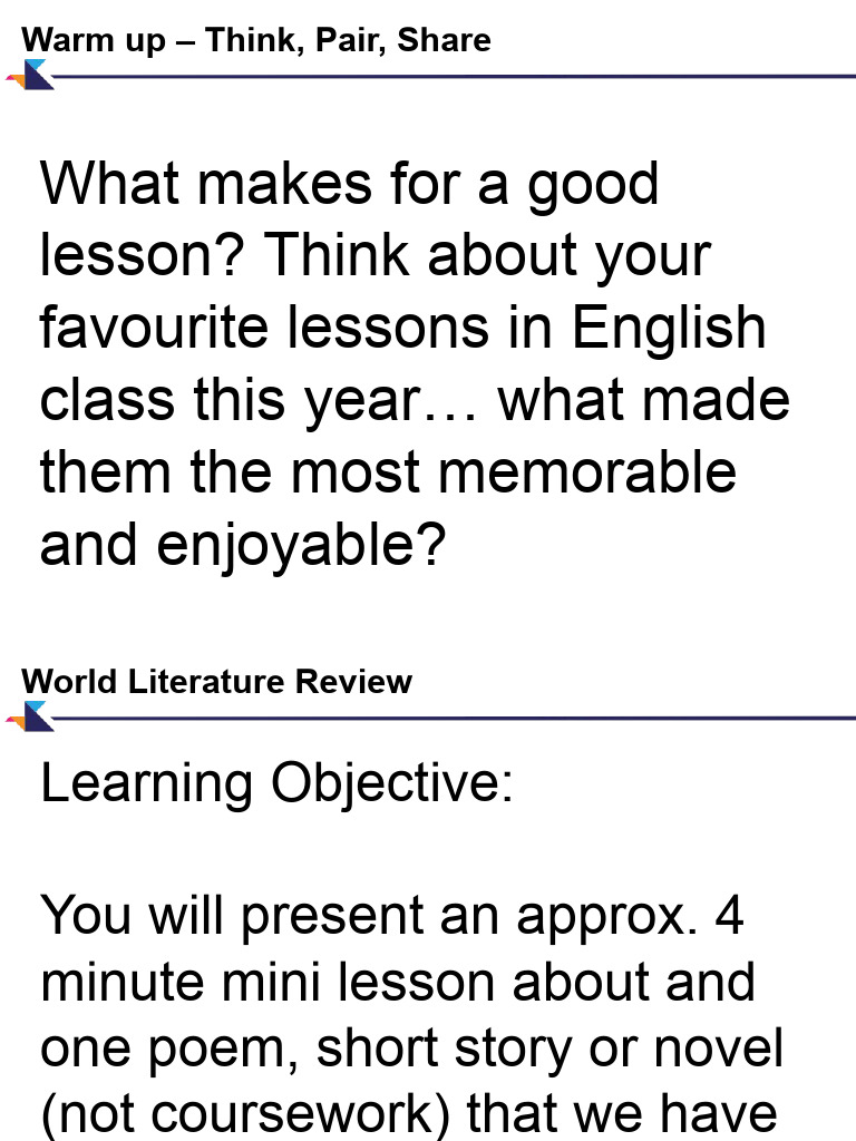 9th Grade World Lit Mini Lessons | PDF