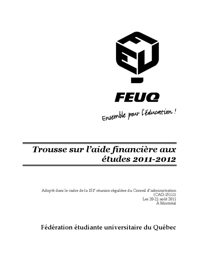 Trousse sur l’aide financière aux études 2011-2012: Fédération ...