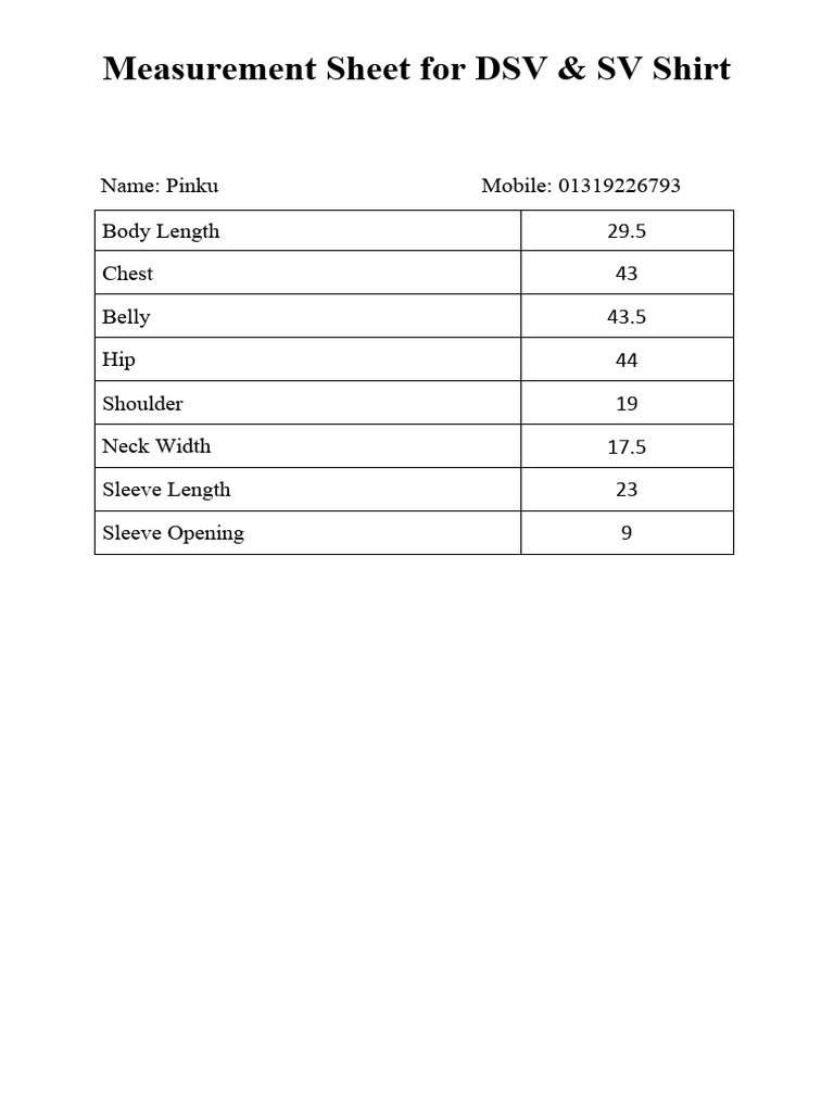 Shirt Measurement Guide | PDF