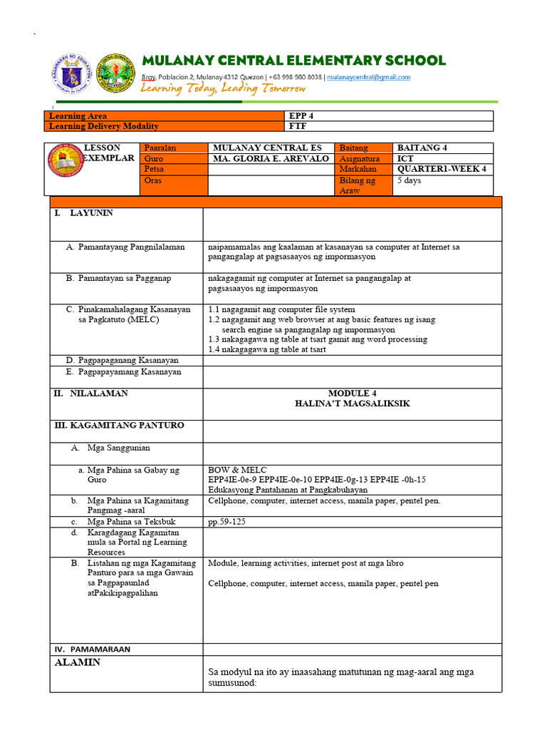 Lesson Exemplar - Ict-Q1-Week 4 | PDF