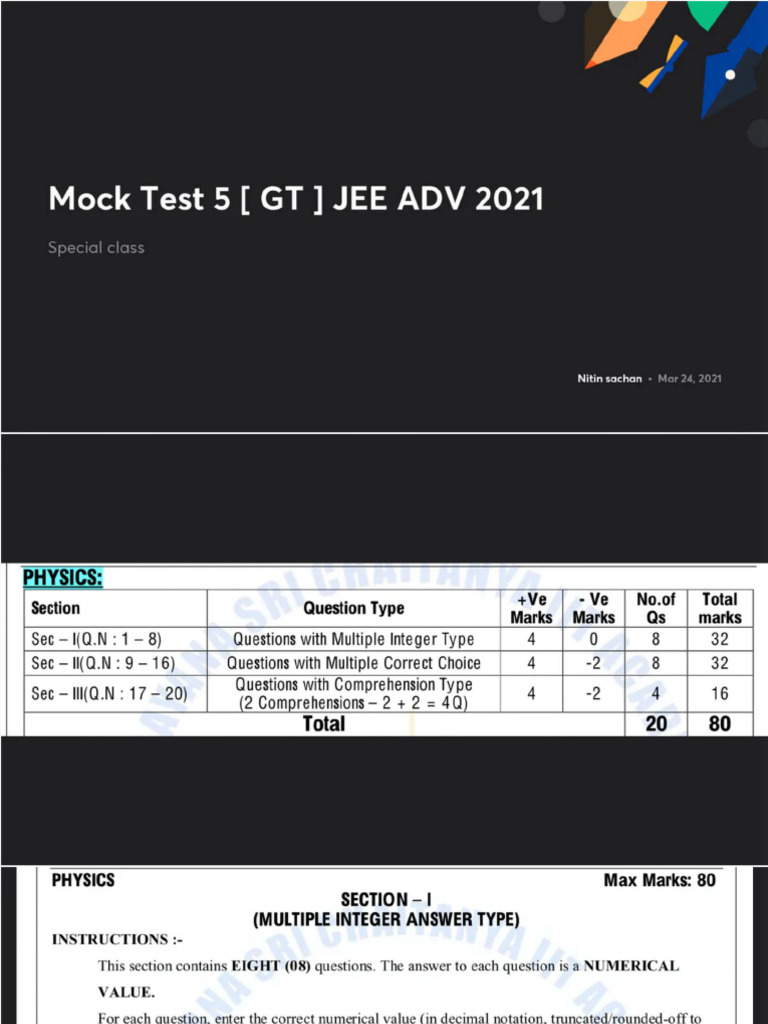 Mock Test 5 GT JEE ADV 2021 No Anno | PDF