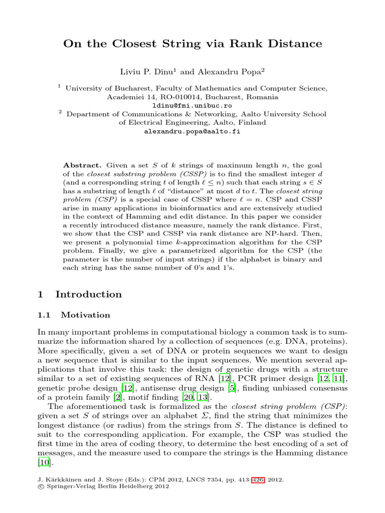 Closest String Problem via Rank Distance | PDF