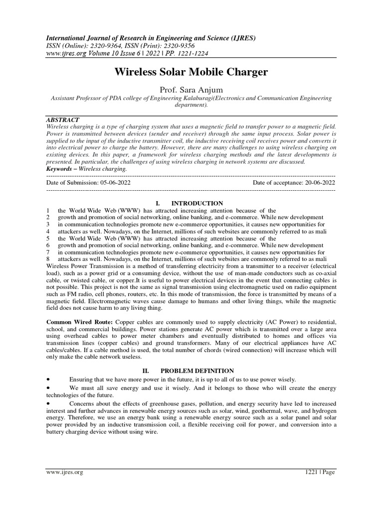 Wireless Solar Mobile Charger Prof. Sara Anjum PDF Direct Current