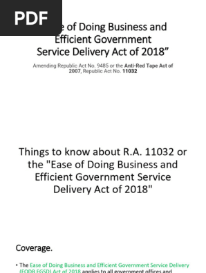 Ease of Doing Business and Efficient Government Service Delivery Act of 2018