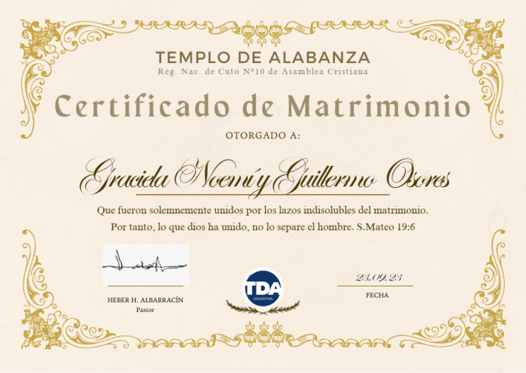 Certificado de Matrimonio | PDF