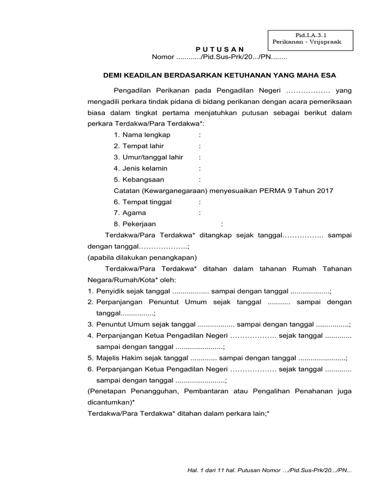 Template Putusan Pidana Perikanan SK KMA 359 2022 PDF
