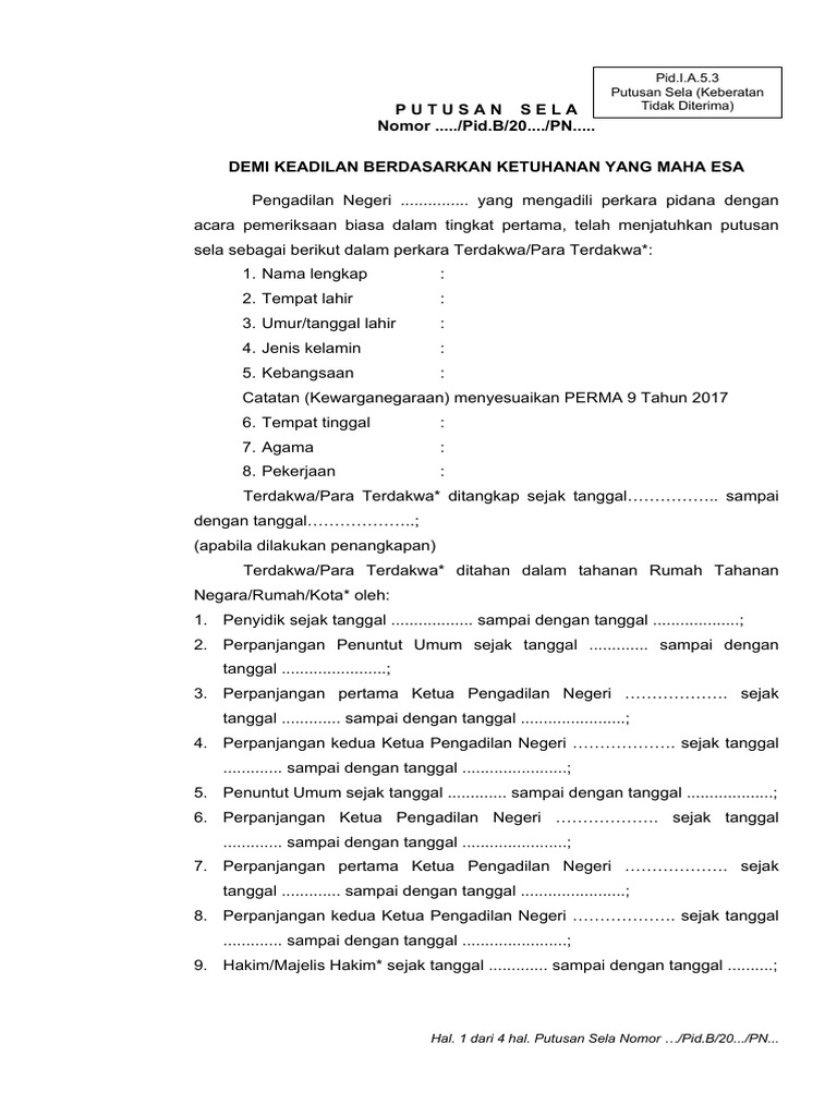 Template Putusan Sela Atas Keberatan SK KMA 359 2022 PDF