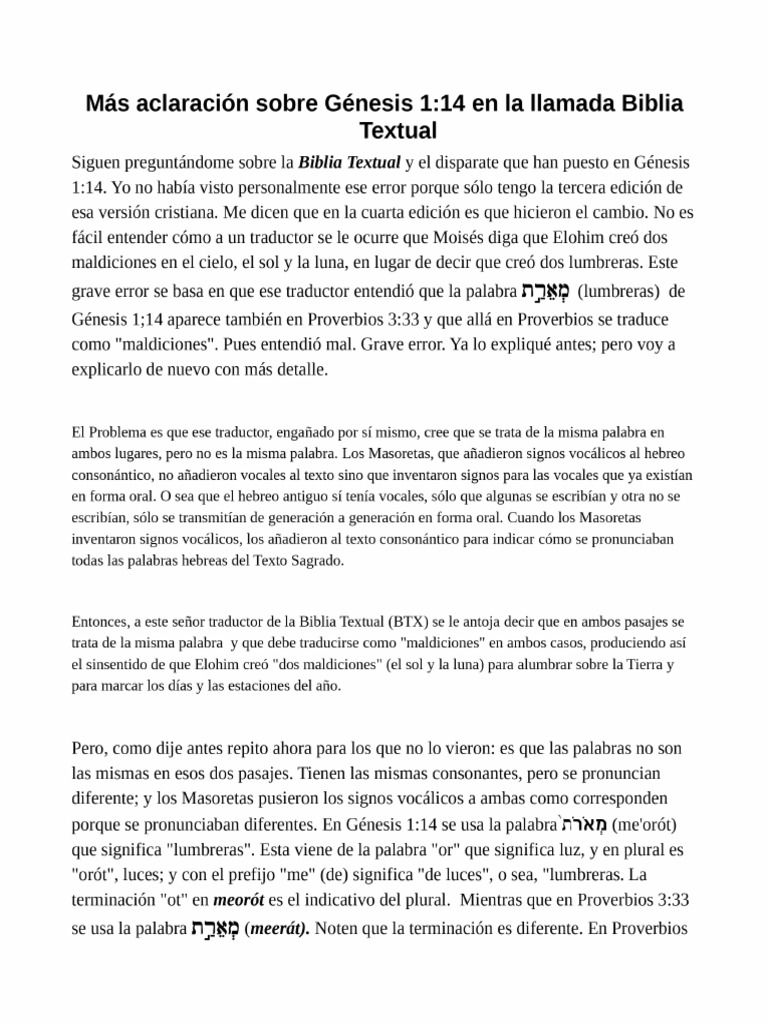Polémica BIBLIA TEXTUAL IV - Génesis 1 14 | PDF