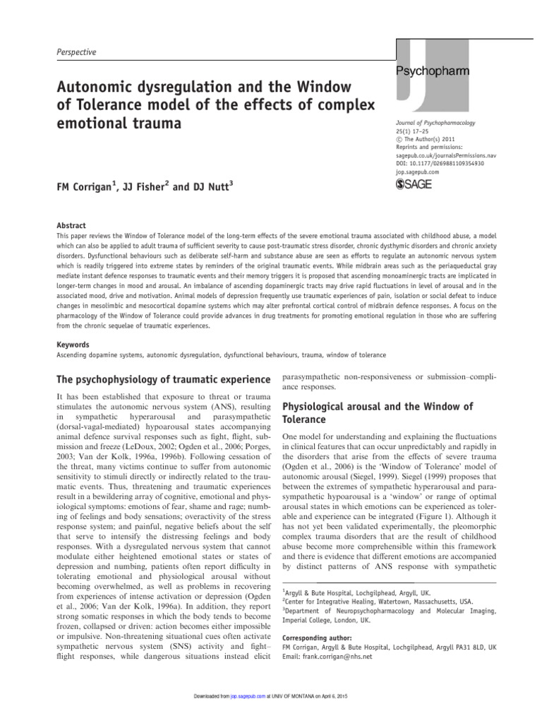 Autonomic Dysregulation and The Window of Tolerance Model of The ...