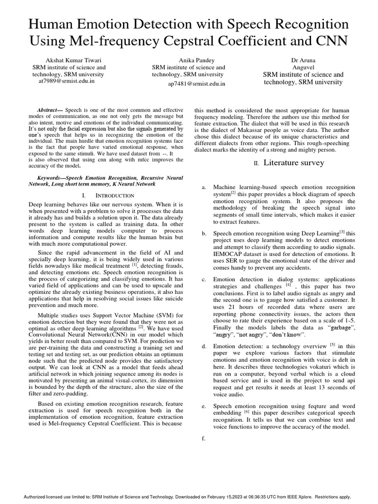 Speech Emotion Detection via CNN and MFCC | PDF | Deep Learning ...