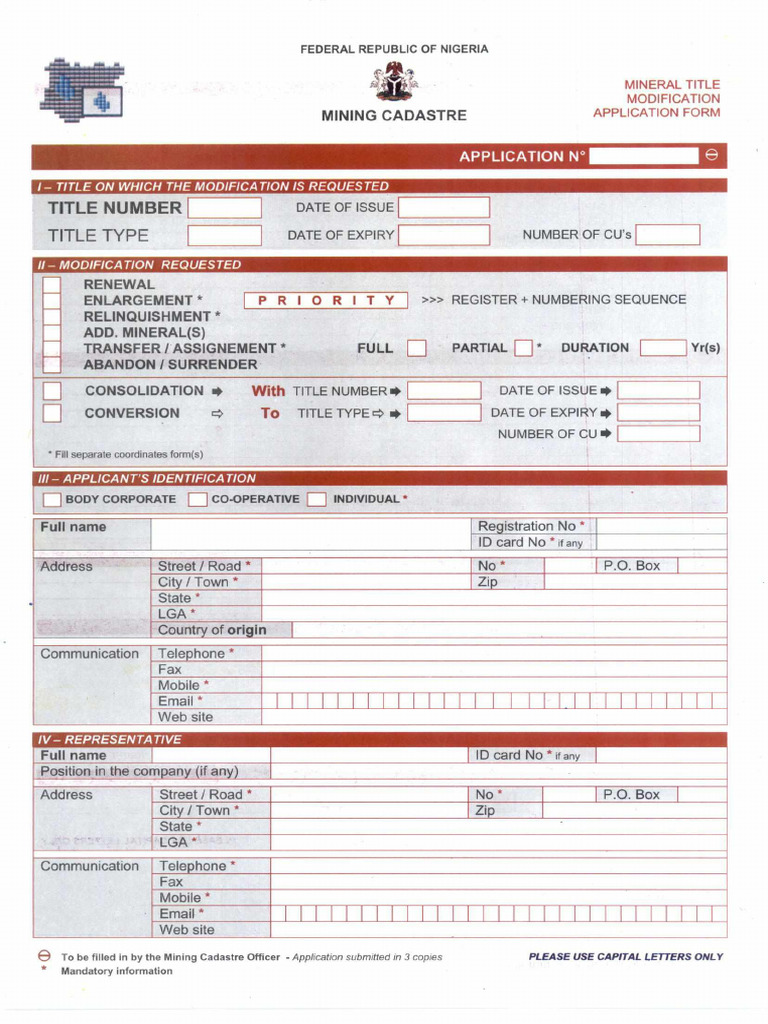 Mineral Title Modification Application Form | PDF