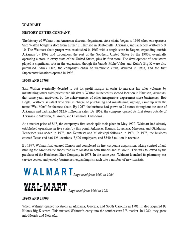 Walmart History PDF Walmart Economies