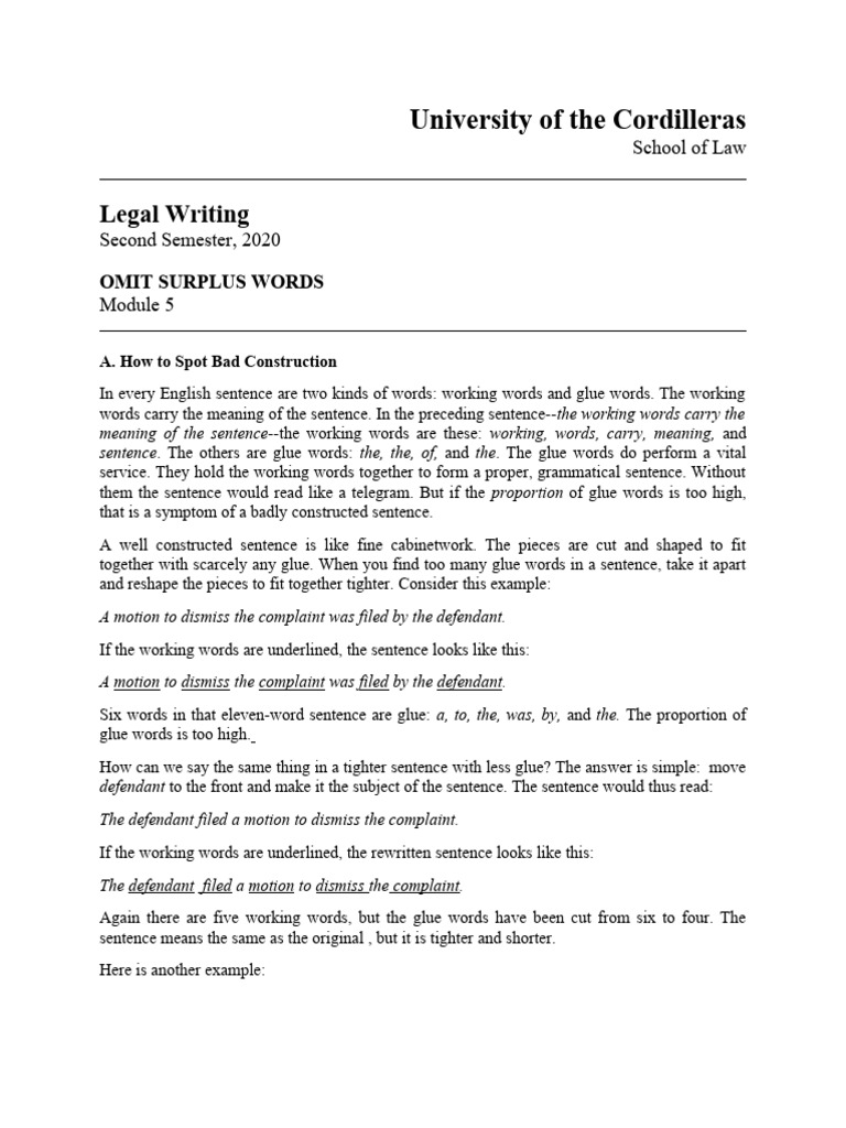 Omit Surplus Words in Legal Writing | PDF | Complaint | Justice