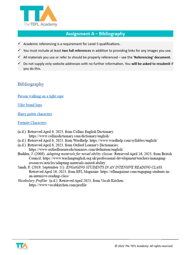 Level 5 TEFL Assignment A Bibliography | PDF