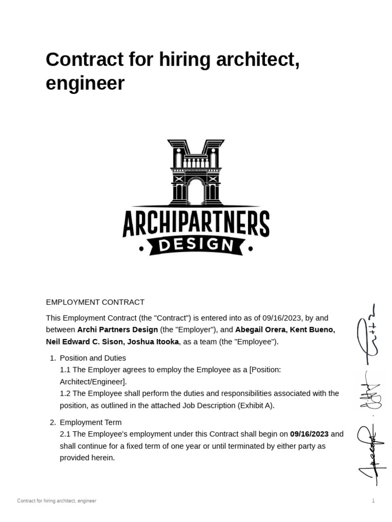 Architect & Engineer Hiring Contract | PDF | Art