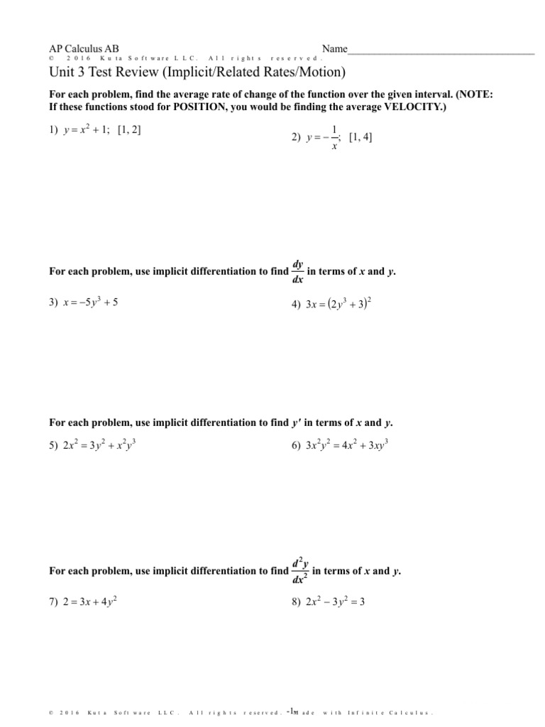 AP Calculus AB: Unit 3 Review | PDF | Mechanics | Physics