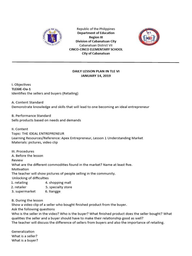 Daily Lesson Plan 1 | PDF | Tempo | Retail