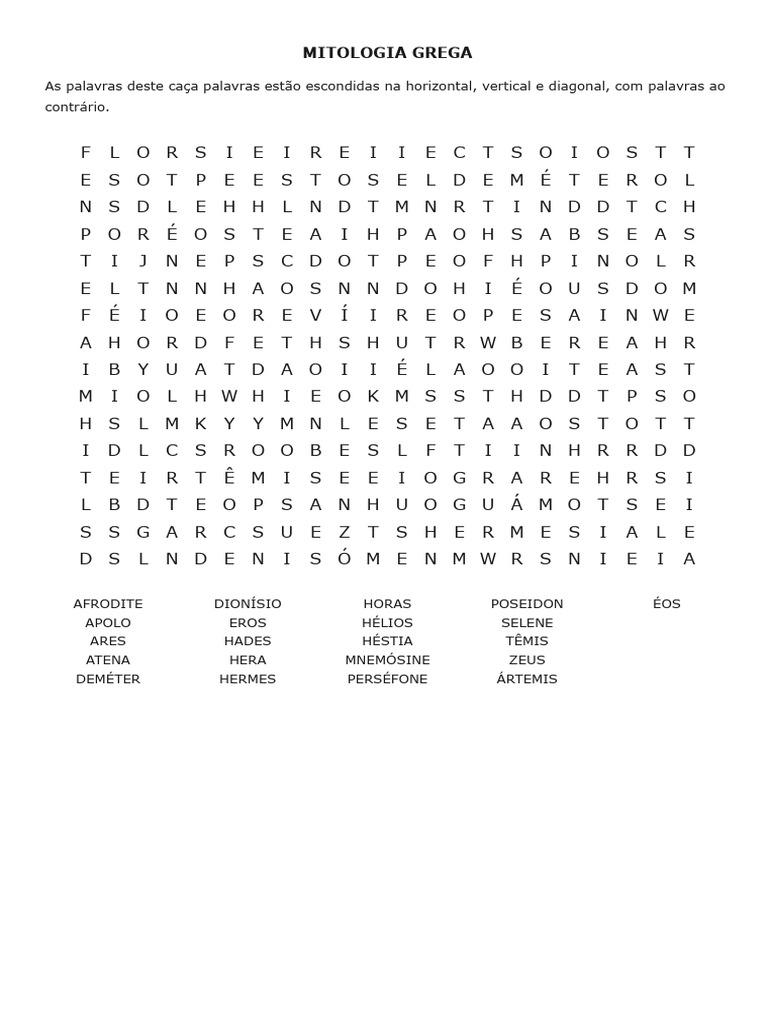 MITOLOGIA - Caça Palavras | PDF