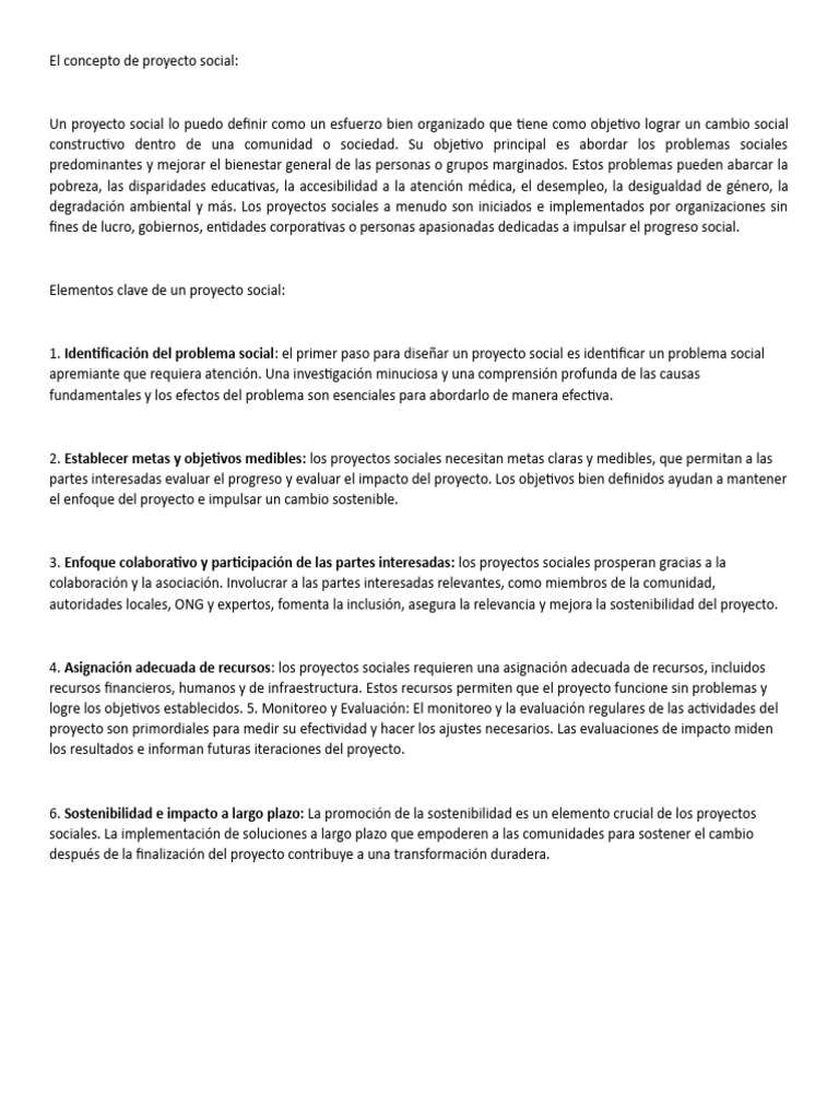 Definición de Proyecto Social | PDF | Ciencias sociales