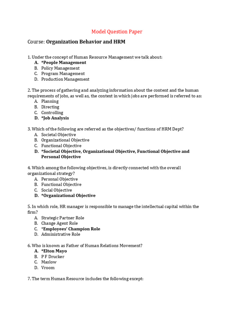 HRM and Organizational Behavior Quiz | PDF | Human Resource Management ...