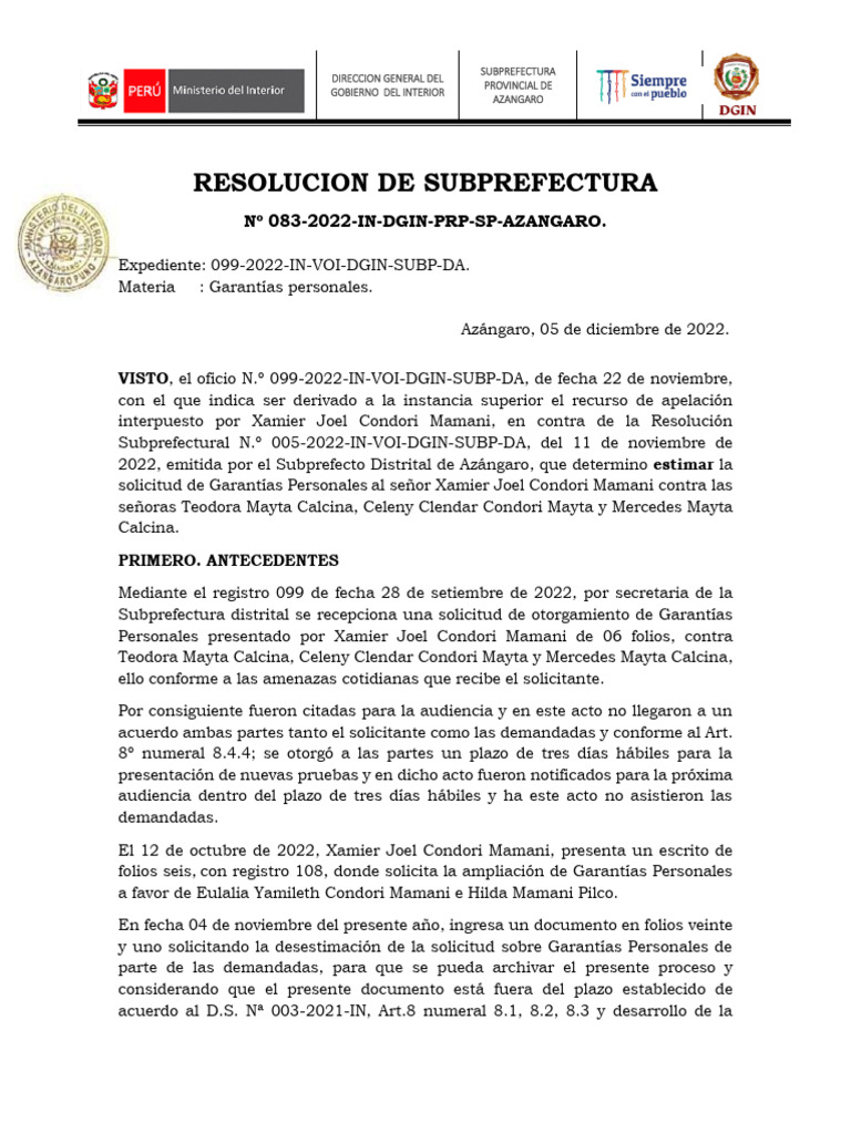 Resolucion #083-2022-In-Dgin-Prp-Sp-A-1 | PDF | Debido al proceso ...